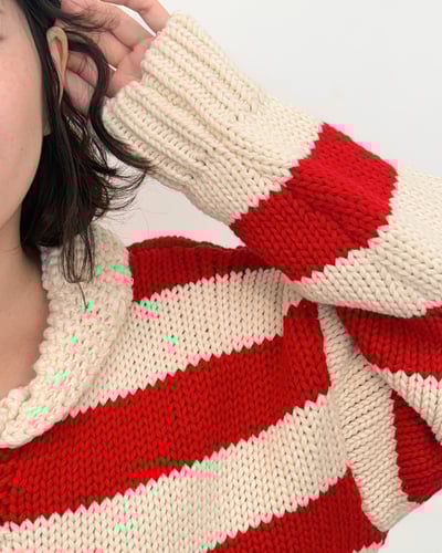 北歐粗針條紋毛衣-紅6