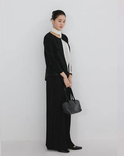 流動壓褶鬆緊褲-黑5