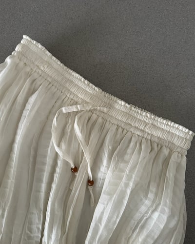 柔霧壓摺鬆緊裙-杏4