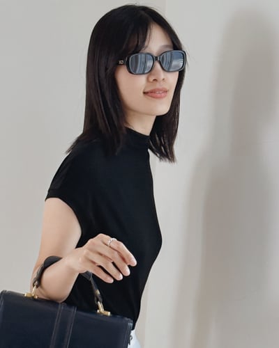 小立領法式袖上衣-黑5