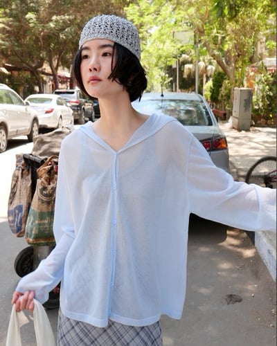 細緻連帽防曬衣-藍1