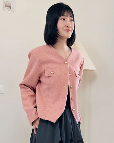 金扣花呢西外-桃粉1