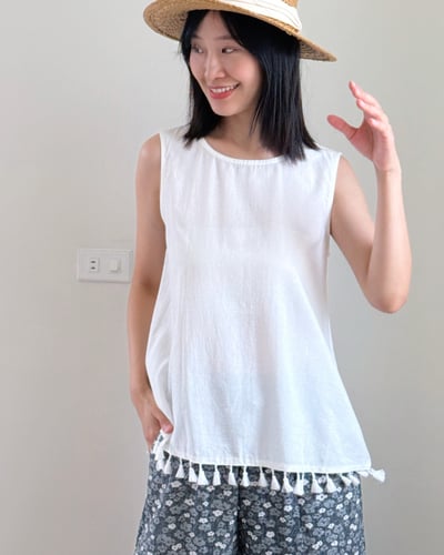 棉麻流蘇無袖背心1