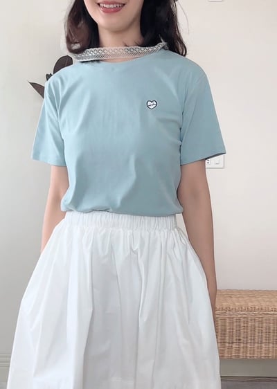 witharch刺繡彈力棉Tee-水藍3