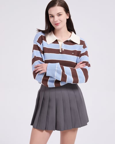 witharch條紋polo上衣-藍1