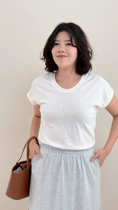 天絲亞麻U領Tee-白5