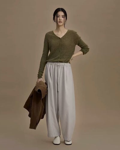 斜紋鬆緊萬能褲-杏6