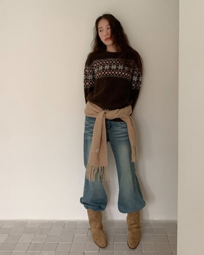 費爾島雪花毛衣-咖3