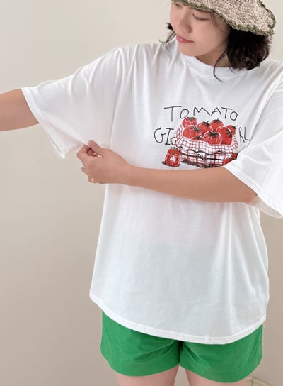 番茄印圖寬鬆TEE-白3