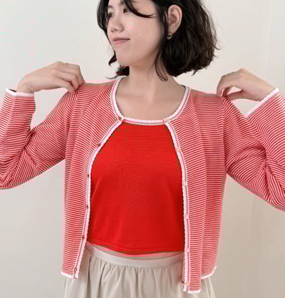 亞麻撞色開襟外套-紅5