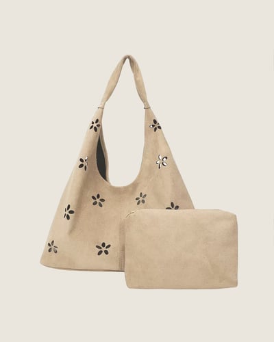 鏤空花朵肩背包-杏5