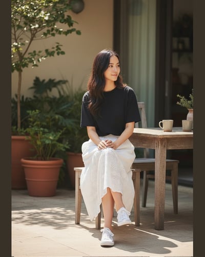 布蕾絲鬆緊A字裙-白2