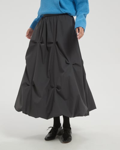 witharch時髦抓褶花苞裙-深灰1