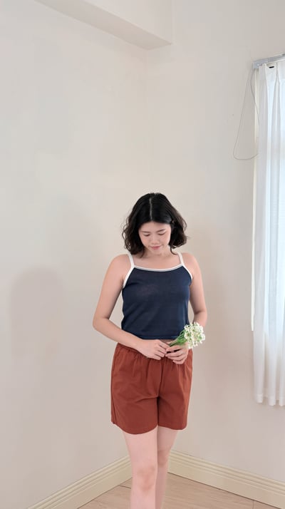 亞麻撞色背心-深藍4