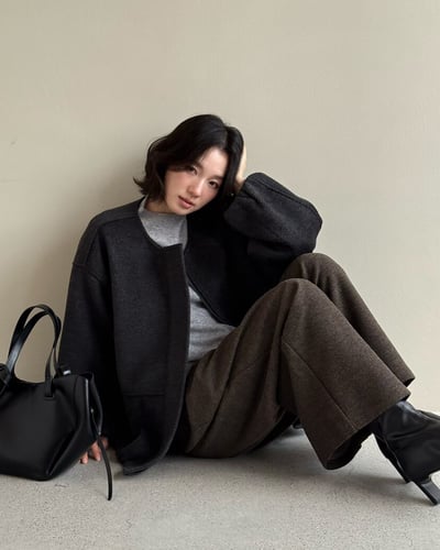 羊毛呢絨剪裁外套-深灰5