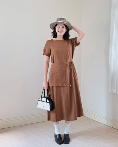 南法純色層次洋裝-咖1