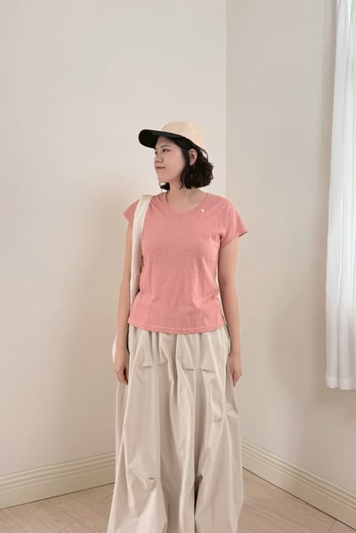 天絲亞麻U領Tee-粉6