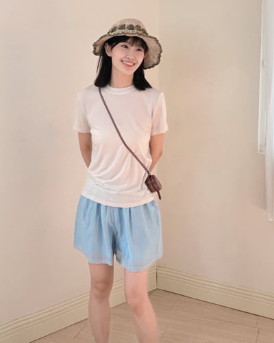 清透天絲鬆緊短褲-藍2
