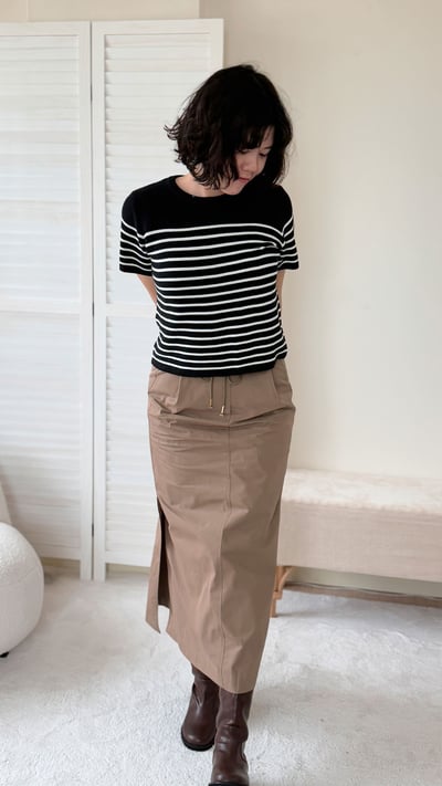 韓國純棉側開衩長裙11