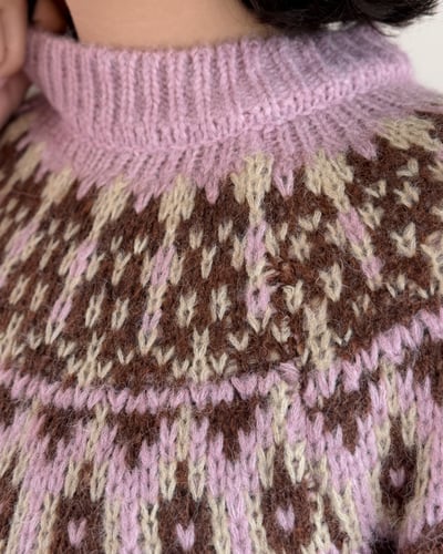 費爾島緹花毛衣-粉5