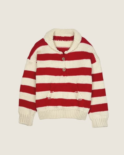 北歐粗針條紋毛衣-紅9