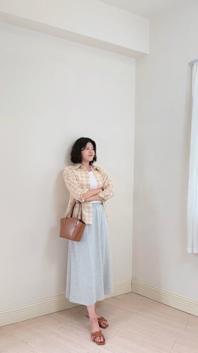 棉質微柔口袋長裙-花灰6