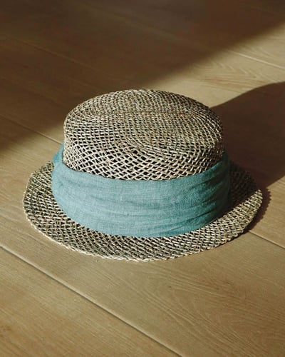 鏤空草編帽-綠3