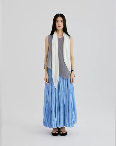 不對稱壓褶無袖上衣-灰2