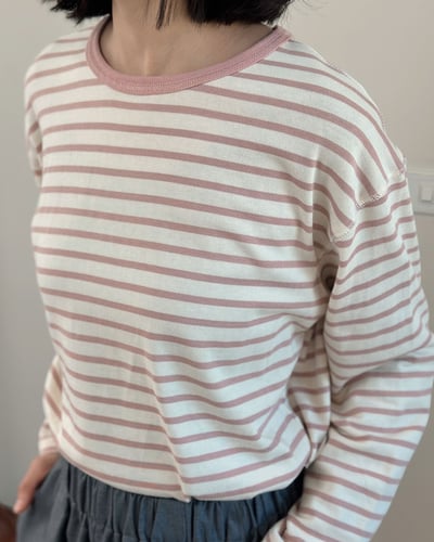 休閒版型條紋TEE-粉2
