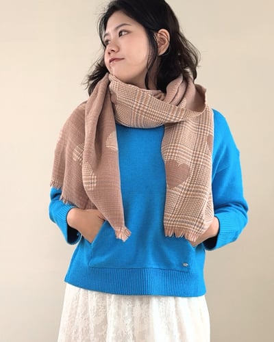 蘇格蘭愛心圍巾-灰粉1