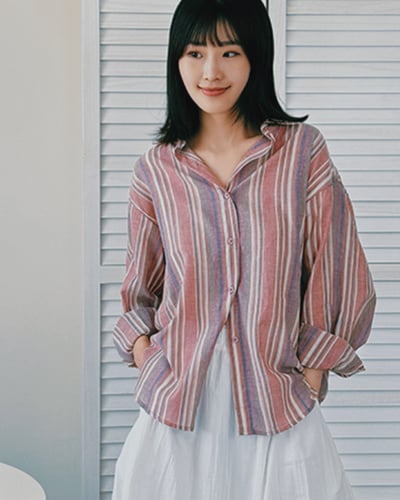 暈染粉條紋襯衫1