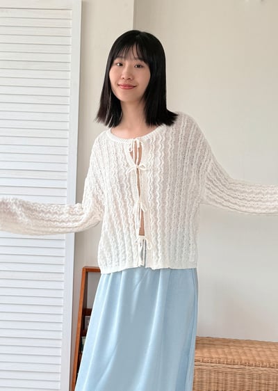 witharch前後穿綁帶開襟衫-杏3