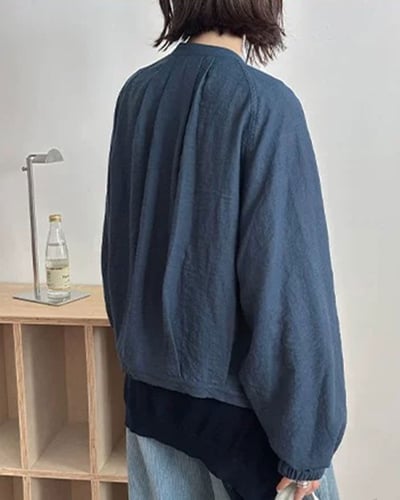 亞麻摩登拉鍊外套-藍3