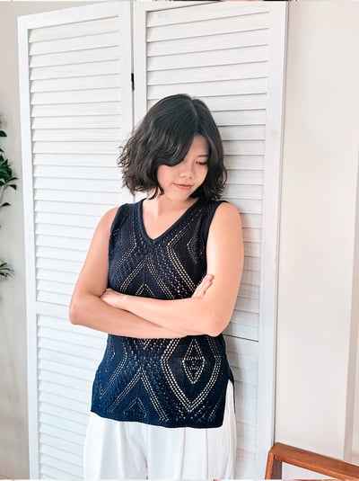 復古菱格針織上衣-藏青5