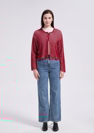 witharch精緻毛毛扣衫-紅3