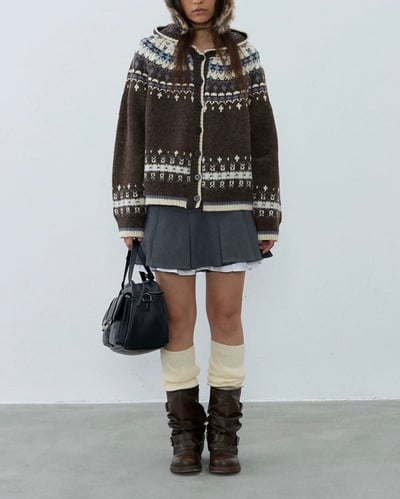 費爾島細緻連帽外套-咖2