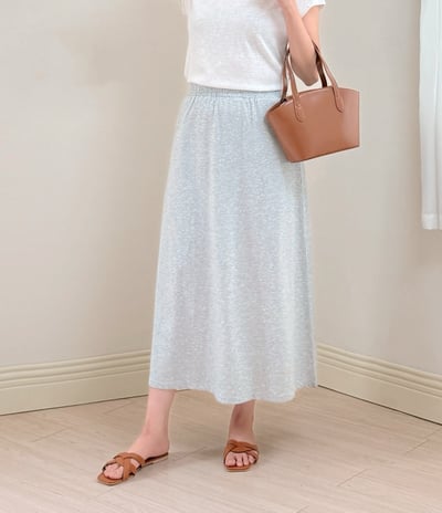 棉質微柔口袋長裙-花灰5