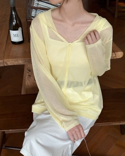 細緻連帽防曬衣-黃3