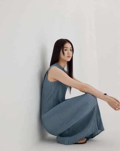 流動壓褶洋裝-藍3