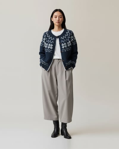 北歐雪花木扣外套-藍2