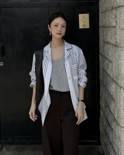 設計感條紋古巴襯衫4