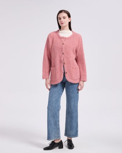 witharch圈圈絨排釦外套-粉2