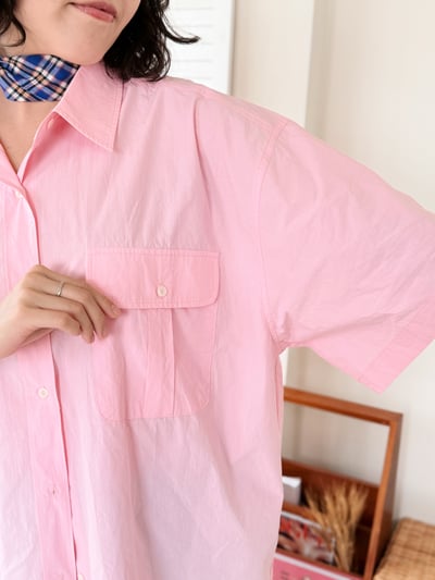 高質感口袋短袖襯衫-粉7