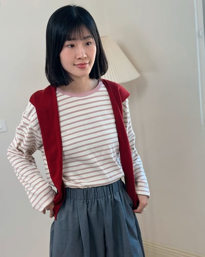 休閒版型條紋TEE-粉3