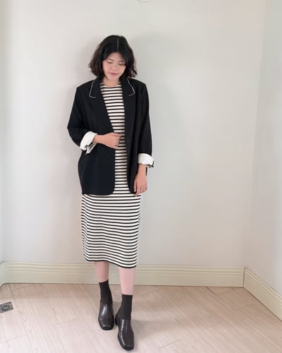 撞色毛邊寬版西外2