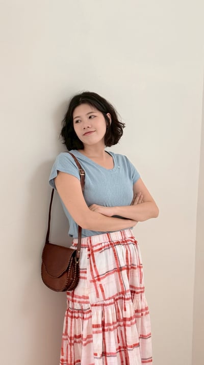 天絲亞麻U領Tee-藍1