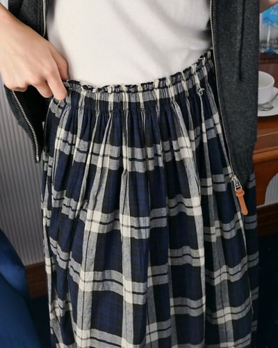 格紋拚邊鬆緊裙6