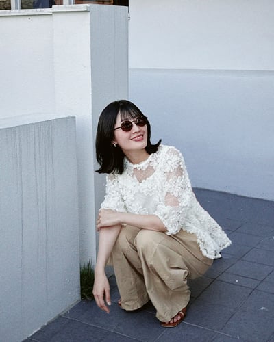 法式花朵透膚套裝-杏2