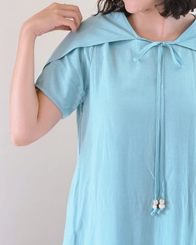 南法純色層次洋裝-藍6