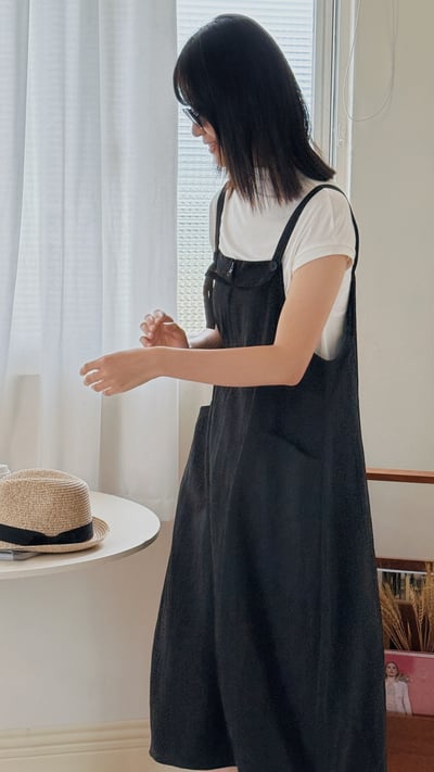 亞麻工裝吊帶裙2